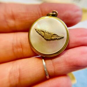 WWII 10k Gold Filled Winged Sweetheart Locket Pendant Mother of Pearl JMFCO